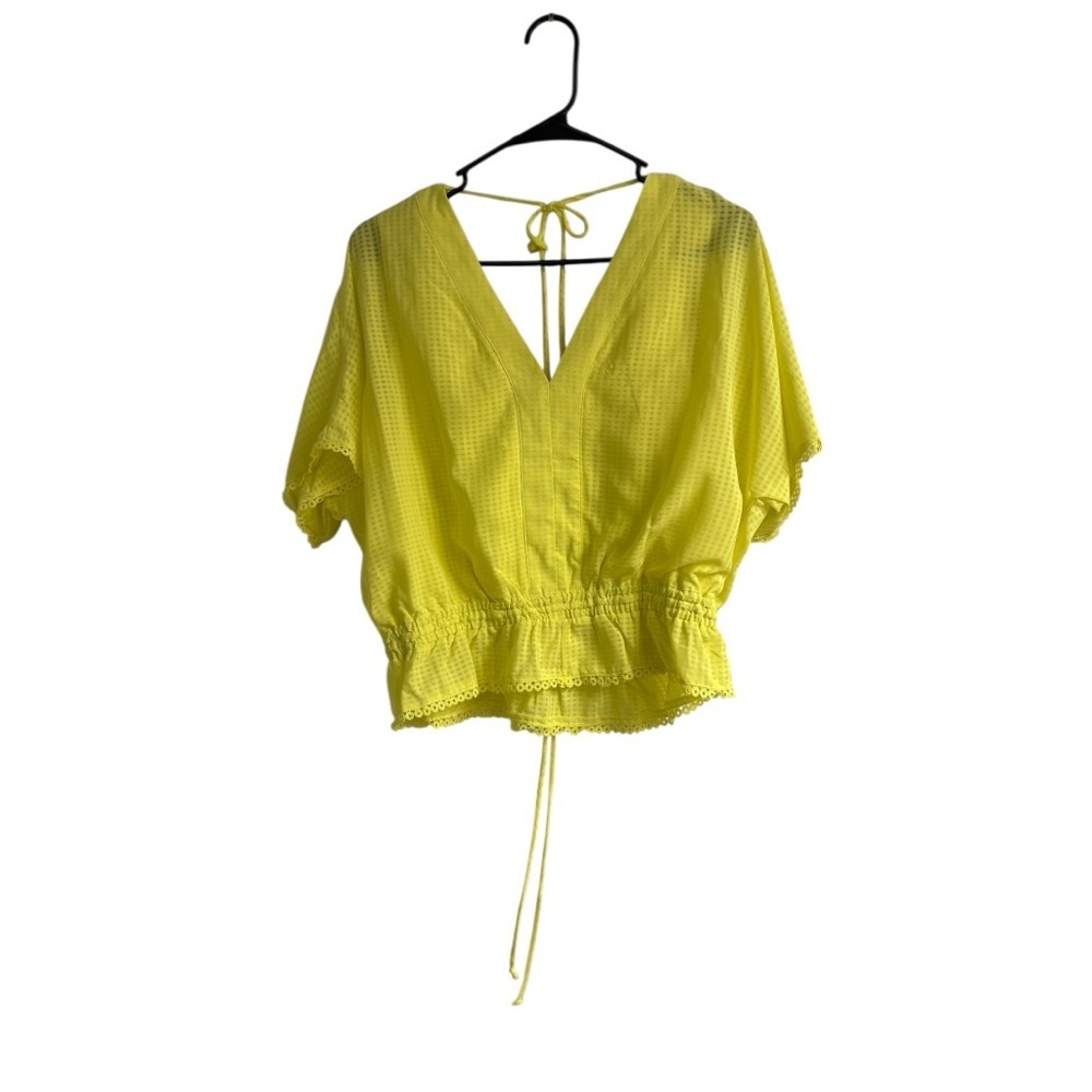 Miami Neon Yellow Waffle Pattern Cinch Waist Blouse I Size:XL